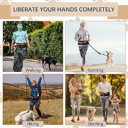 Hands Free Waist Leash with Pouch for Two Dogs (Orange)