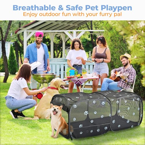 2-in-1 Dog Playpen 46.5''Pop Up Cat Pet Playpen, Assembly-Free Indoor Outdoor Kitten Enclosure, Breathable Cat Cage Portable Puppy Tent Crates,Spacious Kennel for Small Animals, No Confinement Feel(S) (Black Mesh / S, 46.5"L x 24.1"W x 17"H)