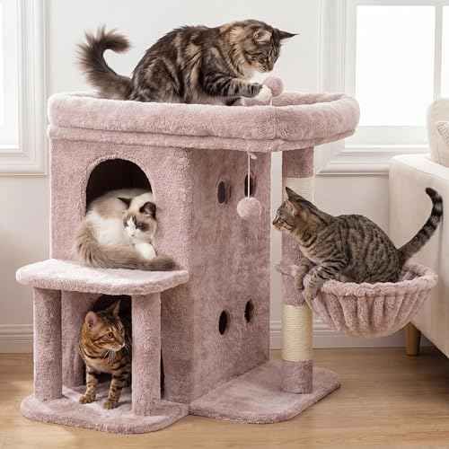 26.3" Cat Tree for Large Cats with Big Perch & Dual Condos HCT204SMU (Rosy Brown / 26.3 inch)
