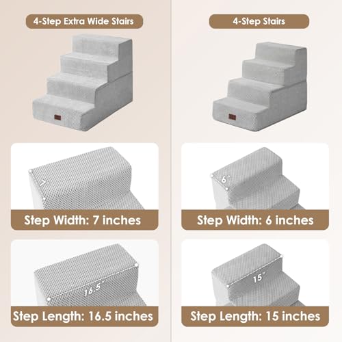Dog Stairs for Bed 18" H (Light Grey / Extra Wide 16.5" x 28" x 18")