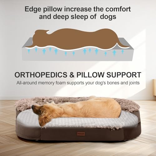 Fluffy Orthopedic Dog Beds for Large & Extra Large Dogs (Brown / 44.0"Lx32.6"Wx7.6"H)