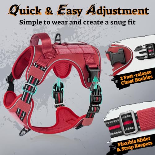 Tactical Dog Harness for Small Dogs (S(Chest:16.1"-31.5",Neck:15.4"-21.6",Back:7.1") / Red)