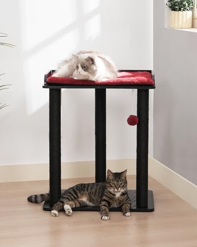 Modern Cat Tree for Large Cats (Black&Red / 22"L x 15.7"W x 26.7"H)