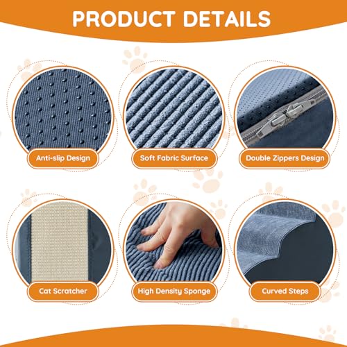 Dog Stairs for Small Dogs 15.7" H (Navy / 3-Step 15.7"H)