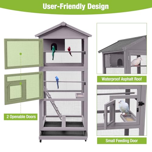 Large Bird Cage Outdoor Wooden Aviary Indoor on Wheels