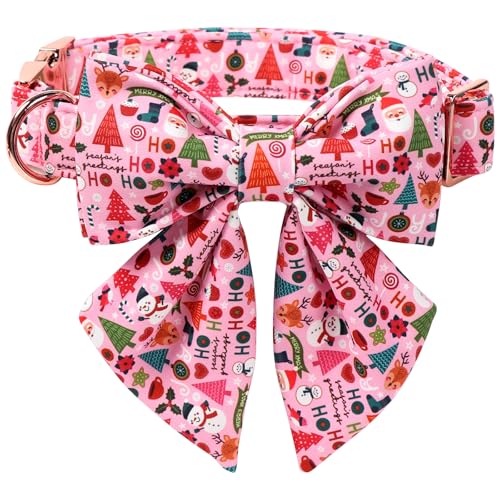 Christmas Dog Collar with Sailor Bow (Medium (Pack of 1) / Ho Xmas(Sailor Bow))