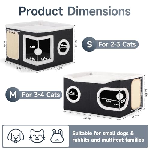 Extra Large Cat House Bed for Multi Cats with Scratch Pad Black (Black / Extra Large)