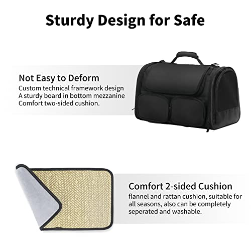 Cat Carrier Airline Approved Dog Carrier with Rollable Cover (Black)