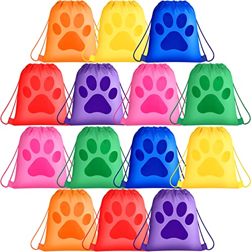 14 Pcs Paw Print Drawstring Bags Bulk