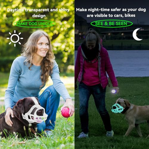 Glow-in-The-Dark Dog Muzzle, Basket Muzzle for Small Medium Large Dogs,Anti-Biting Chewing, Lightweight Cage Design,Allows Drinking & Panting,for Grooming & Training(Transparent Size XL) (Size XL Sout(11.42"-13.78"))
