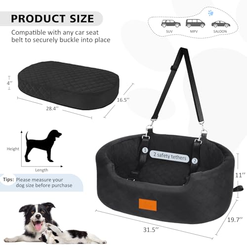 Dog Car Seat for Medium Dogs Up to 50 lbs (Black)
