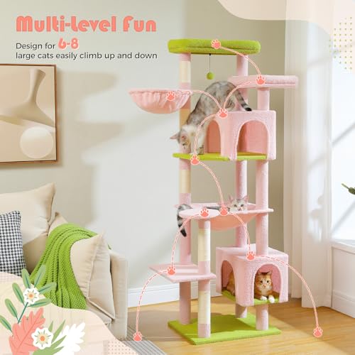 69" Tall Cat Tower with Hammock & Scratching Posts (Pink / 69 Inches)