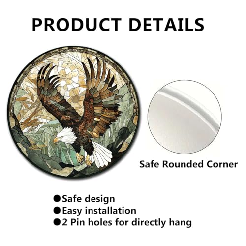 Metal Sign Tin Sign Circular Stained Glass American Bald Eagle Inspirational Wall Art for Club 8×8 Inches (8×8 Inches / American Bald Eagle-1)