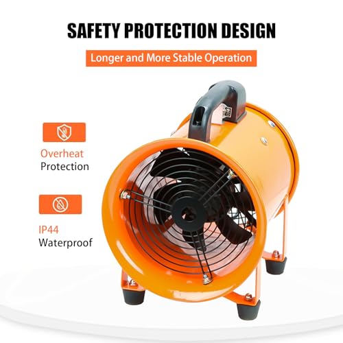 10-Inch High-Velocity Portable Utility Blower Fan, Industrial Exhaust Fan with 16.4ft Flexible Duct Hose, 3150 RPM Ventilator for Basements, Workshops, Warehouses, and Confined Spaces (10" x 16.4ft)