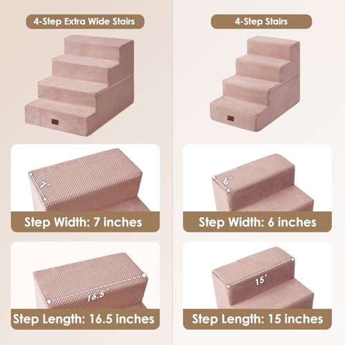 Dog Stairs for Bed 18" H (Pink / Extra Wide 16.5" x 28" x 18")