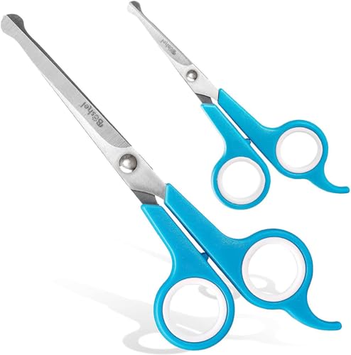 Razor Sharp Stainless Steel Dog Grooming Scissors for Grooming Professionals at Home with Rounded Safety Tips (2 Pack)