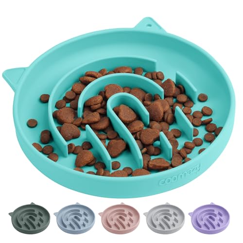 Slow Feeder Cat Bowl Silicone Pet Puzzle Feeder for Slow Eating (Cyan / 1 Cup)