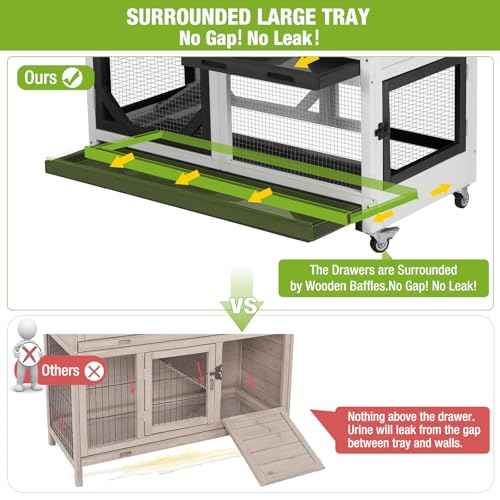 Rabbit Hutch Mobile Bunny Cage with Wheels (Black ＆ White / 39.4"L x 22.0"W x 39.6"H)