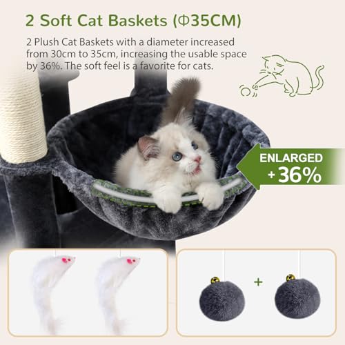 S74E Pro Heavy Duty Maine Coon Cat Tree for Large Cats (Dark Grey / 74 inch)