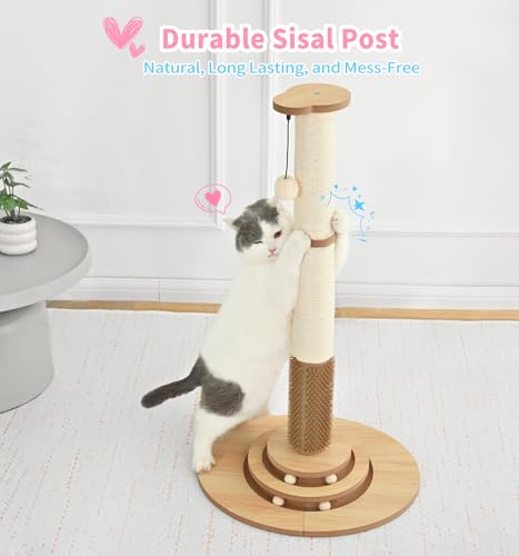 Made4Pets Tall Cat Scratching Post for Indoor Cats with Self Groomer (33.6"H)