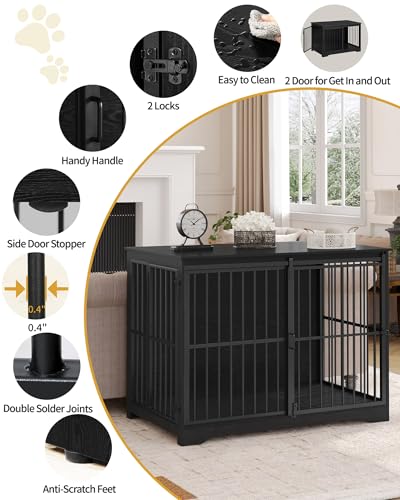 46.9" XXL Dog Crate Furniture Indoor Dog Kennel with Barn Door (46.9"L x 28.3"W x 34.6"H / Black)