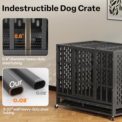 38 Inch Heavy Duty Indestructible Dog Crate (37.2"L x 25.1"W x 28.9"H / Black)