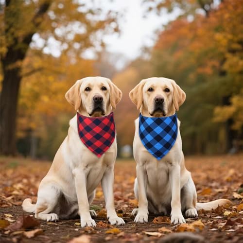 Buffalo Plaid Dog Bandanas for Medium Dogs (Red-black & Blue-black / Large)