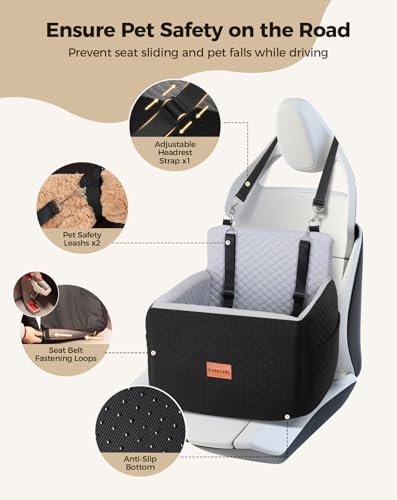 Dog Car Seat and Travel Bed for Dogs Under 35lbs (Black/Gray / Medium)