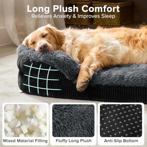Fluffy Orthopedic Dog Bed for Large Dogs (Black / L-PLUS (38"x 28"x 7"))
