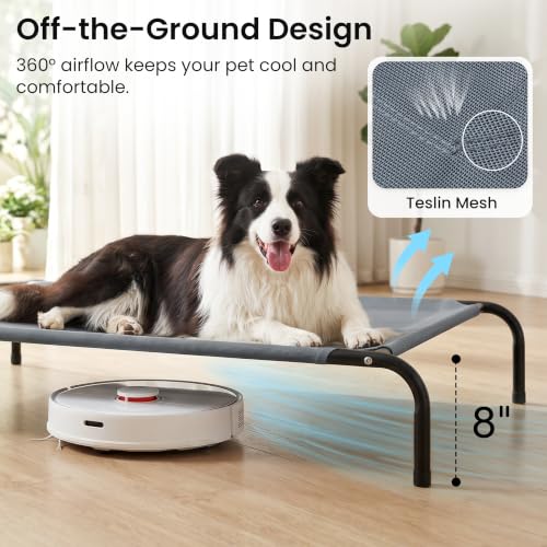 Elevated Cooling Dog Bed for Large Dogs (Grey / 48" X 35.5" X 8")