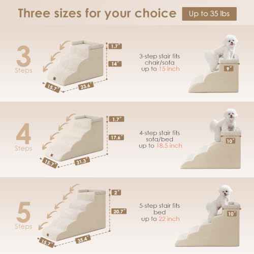 4 Step Curved Dog Stairs for Beds 17.6" H (Beige / 31.3"l X 15.7"w X 19.3"h)
