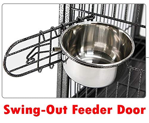 Portable Heavy Duty Travel Bird Parrot Carrier Cage Feeding Bowl Play Stand with Handle (19.0"L x 15.0"W x 25.0"H / Black)