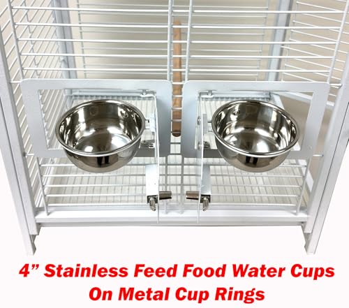Portable Durable Heavy Duty Travel Veterinary Bird Parrot Carrier Cage Feeding Bowl Play Wooden Stand Perch with Handle Prevent Beaks Out (19" x 15" x 25"H / White Vein)