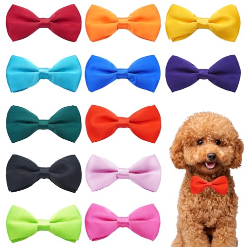 12 Pack Plain Dog Bowties for Small Dogs Slide on Collar (S/M)