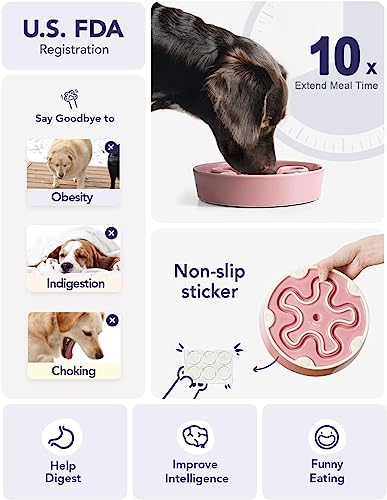 2 Pack Ceramic Slow Feeder Dog Bowls (Pink+Green(2 Pieces) / L-3 Cups)