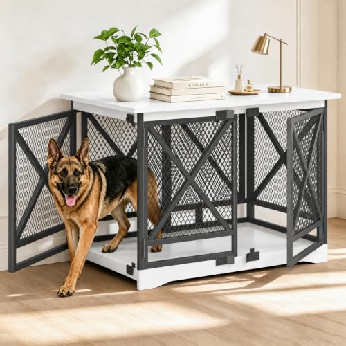 48IN Dog Crate Furniture (White / 36.0"L x 27.5"W x 47.2"H)