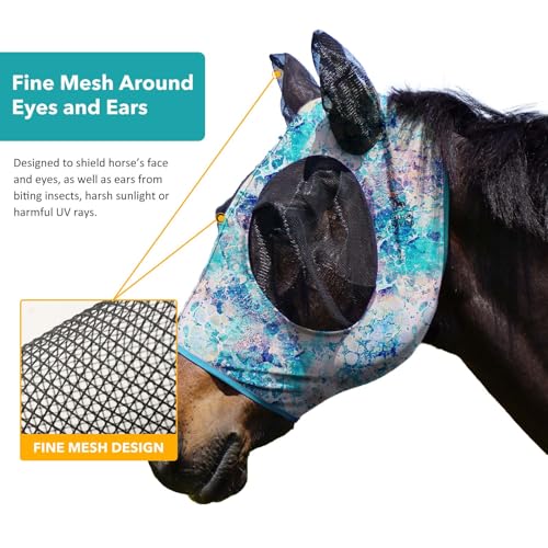 Super Comfort Stretchy Fitting Horse Fly Mask with UV Protection Soft on Skin with Breathability Pastel Mix Full Size (Full (Large) / Pastel Mix)