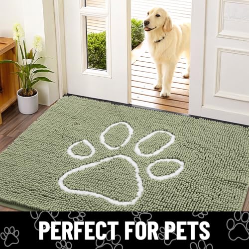 Dog Door Mat for Muddy Paws (47"X24" / Sage Green and White)