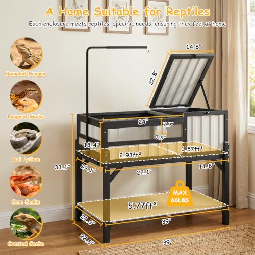 Tortoise Enclosure Indoor with Storage Shelf & Adjustable Light Stand (39"L x 22.8"W x 33.1"H)