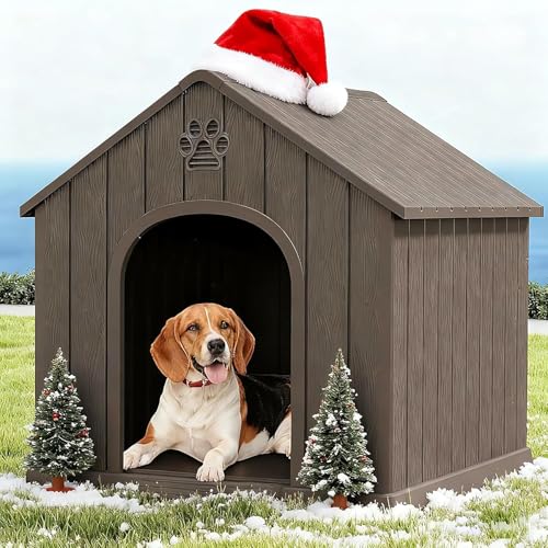 Large Dog House Outdoor Indoor for Medium Large Dogs (Light Grey / 36.2" L × 38" W × 38" H)