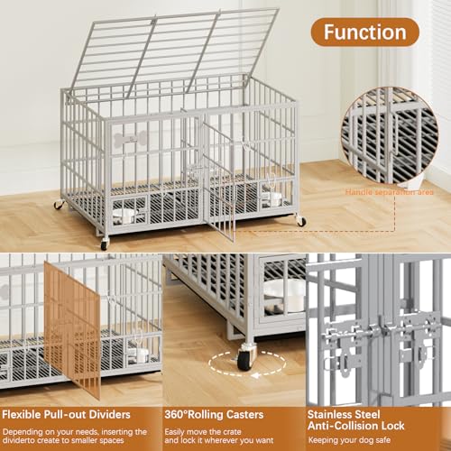 48" Heavy Duty Metal Dog Crate (48"inch for 2 Dogs / Silver)