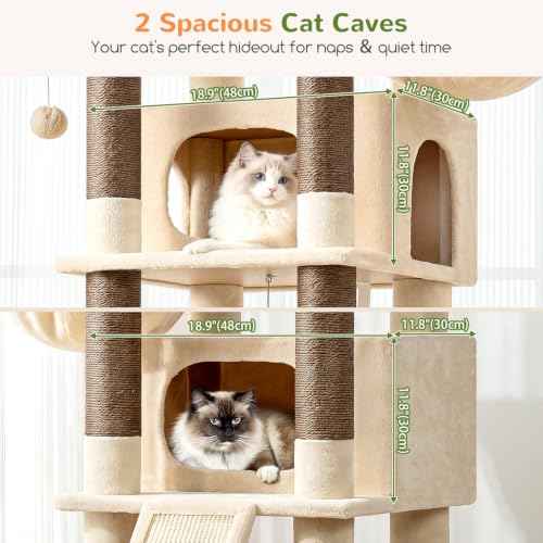 Giant Tall Heavy Duty Cat Tower for Indoor Large Cats (Beige / 75 inch)