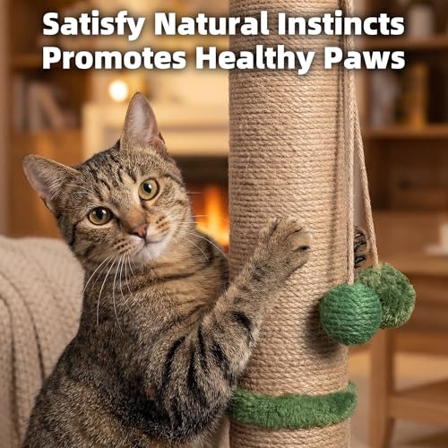 Cat Scratching Post 35'' Tall with Toy Mouse for Indoor Cats (Green-35 Inches)