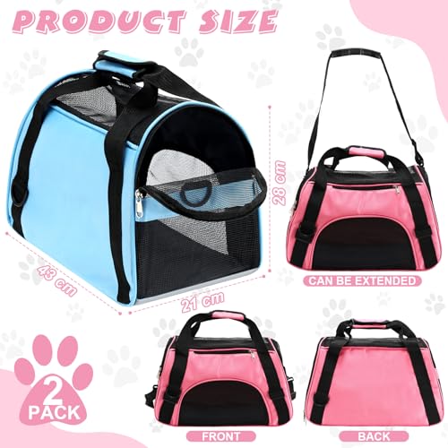 2 Pcs Pet Carrier for Cat Soft Sided Travel Bag (Small / Pink, Blue)