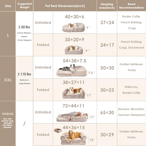 Orthopedic Foldable Human Dog Bed (72x44x11(Folded 44x36) / Faded Brown)