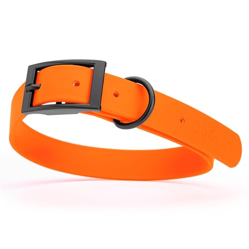 Biothane Waterproof Dog Collar Strong Coated Nylon Webbing with Black Hardware Odor (W1" x L22"-25" / Hunter Orange)