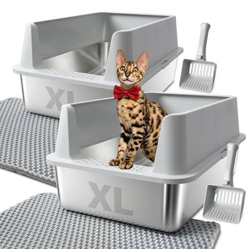2PACK Stainless Steel Litter Box (2Pack-XL:23"x14.6"x10")