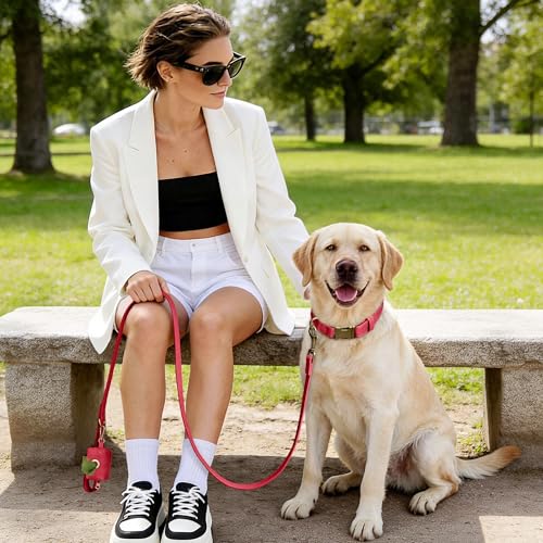 Soft PU Leather Dog Collar for Large Dogs (L：Fit 16-22" Neck, Width 1" / Red)
