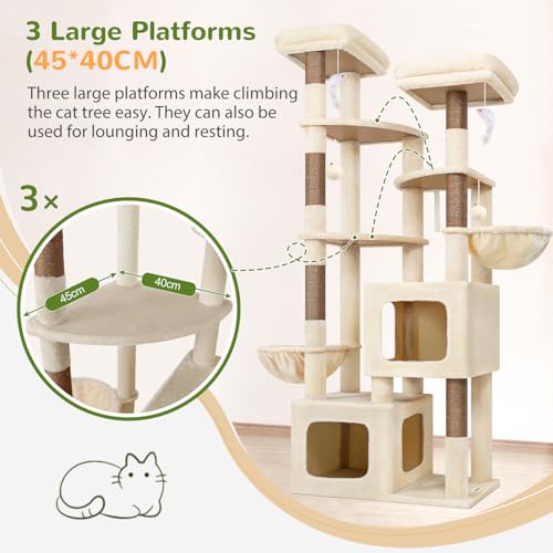 S74E Pro Heavy Duty Maine Coon Cat Tree for Large Cats (Beige / 74 inch)