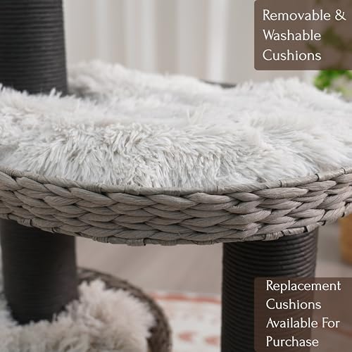 50 Inch Cat Tree with Hooded Basket Bed and 2 Platforms (Black and Gray)